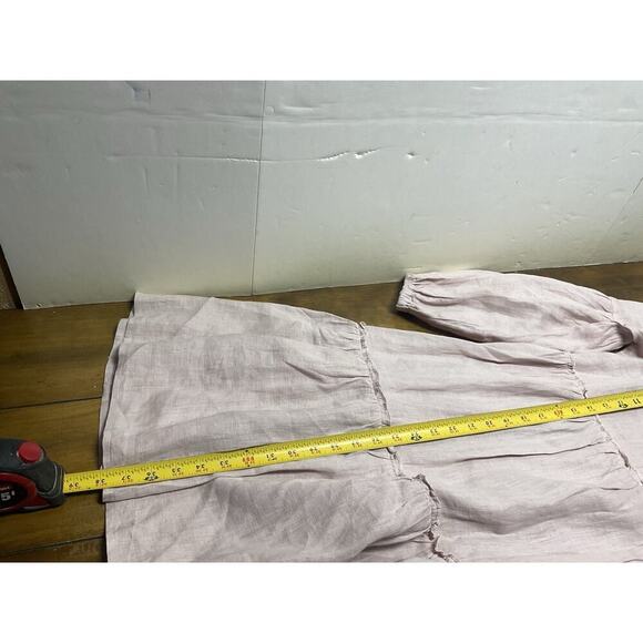 CROWN LINEN DESIGNS Size XS Lagenlook Tied Dress 100% Linen Mauve Pink - Picture 6 of 9
